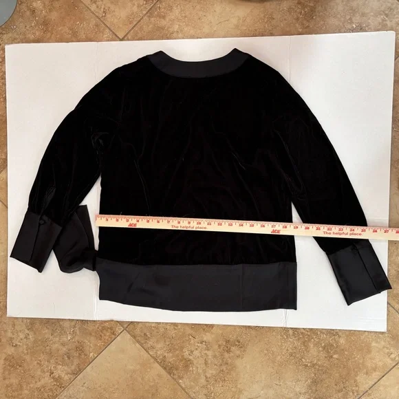 Ann Taylor Black Velvet Wrap Blouse with Satin Trim Women’s Small Petite - Picture 6 of 11